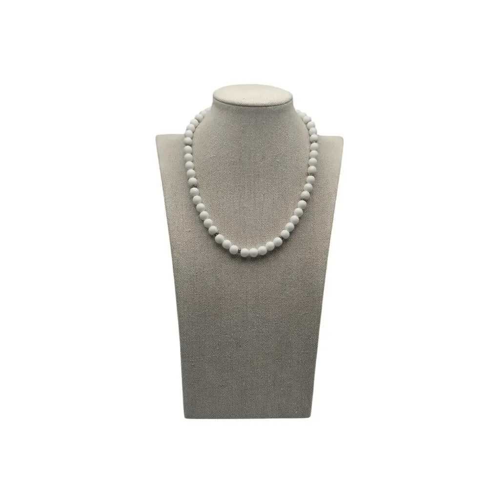 Pearl Rhinestone Beaded Necklace White Silver Tone - Timeless Elegance